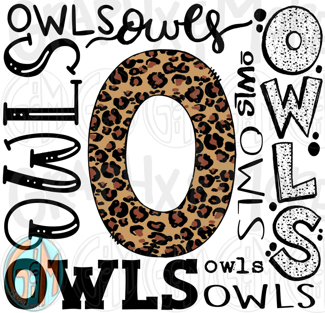 Leopard Owls Collage PNG | Sublimation Design | Hand Drawn