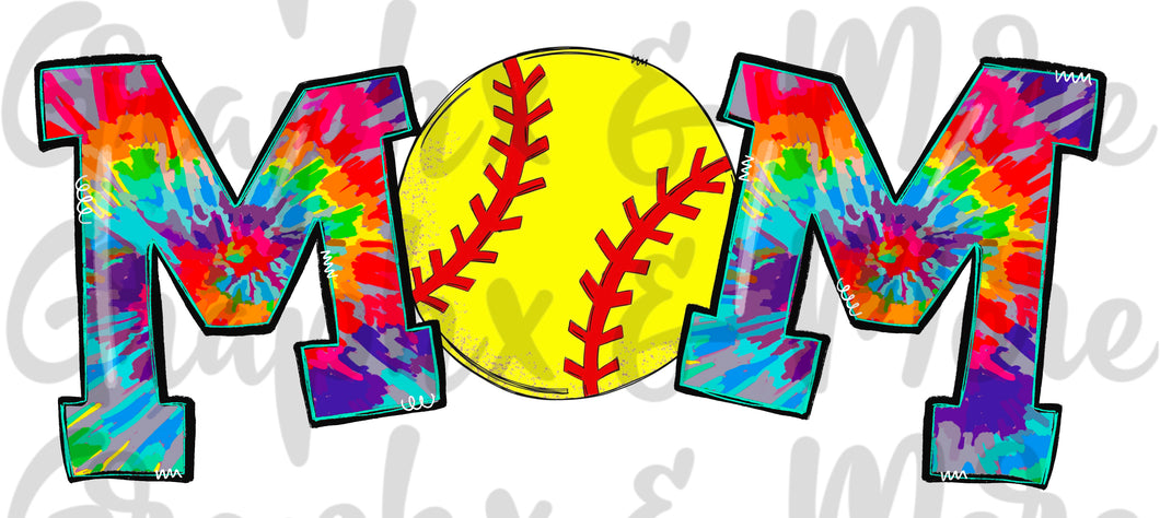 Tie Dye Softball Mom PNG | Sublimation Design | Hand Drawn