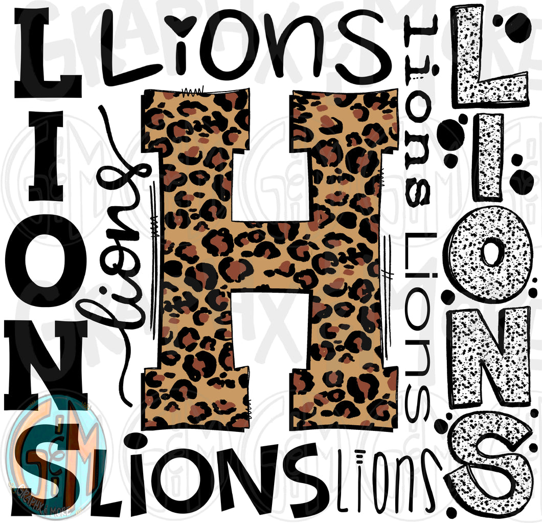 Leopard H Lions Collage PNG | Sublimation Design | Hand Drawn