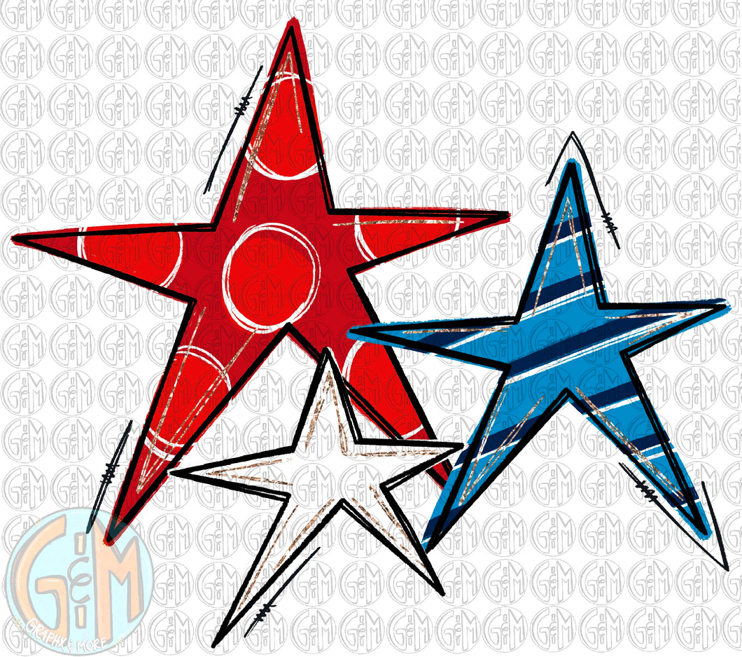 Stars PNG | Sublimation Design | Hand Drawn