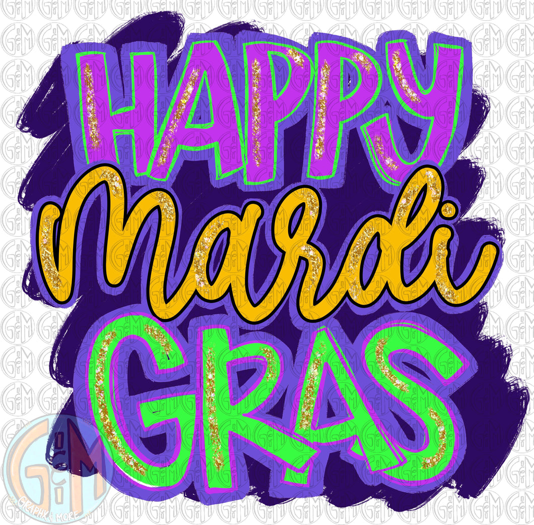 Happy Mardi Gras PNG | Hand Drawn | Sublimation Design