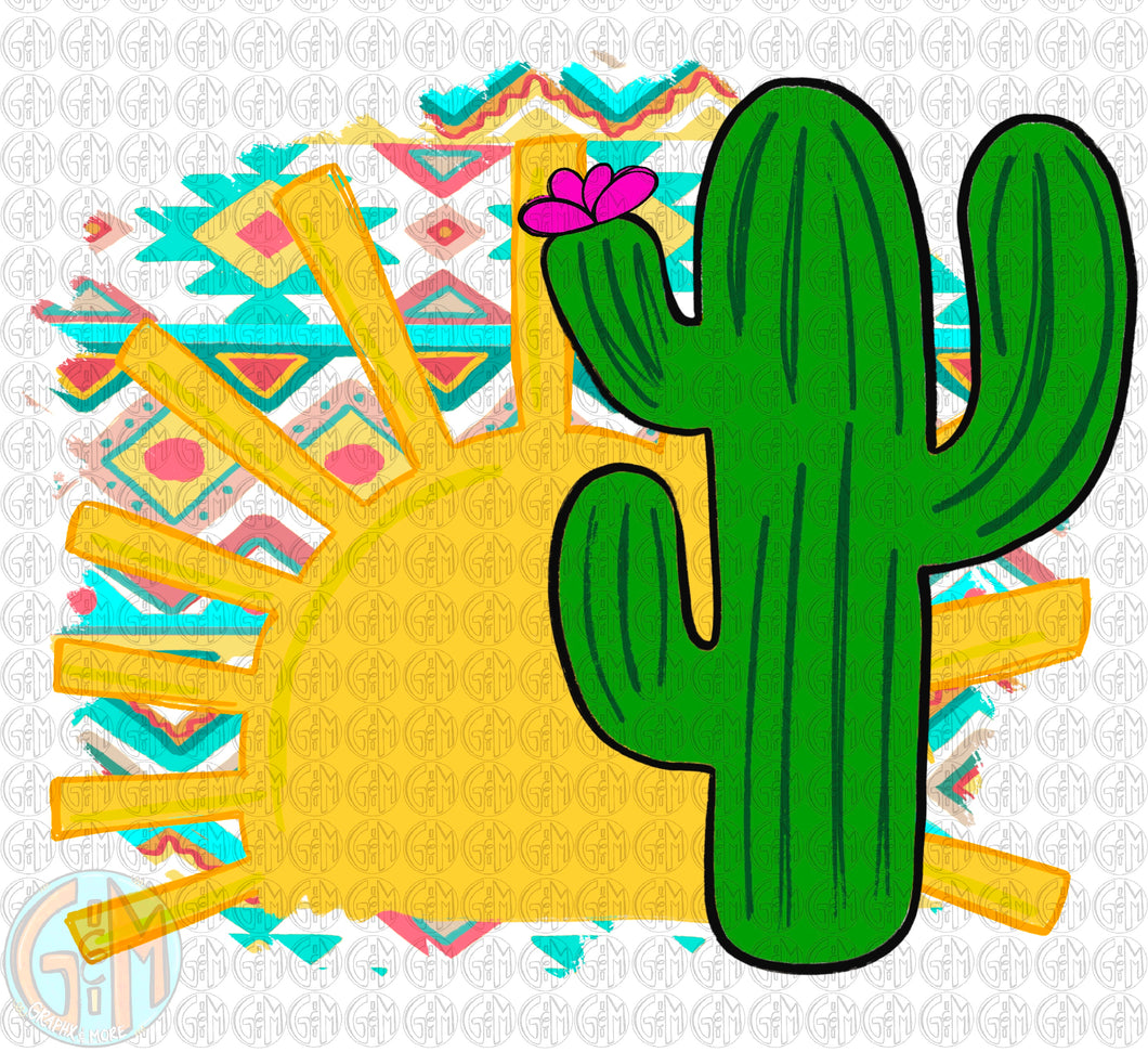 Cactus and Sunshine PNG | Sublimation Design | Hand Drawn