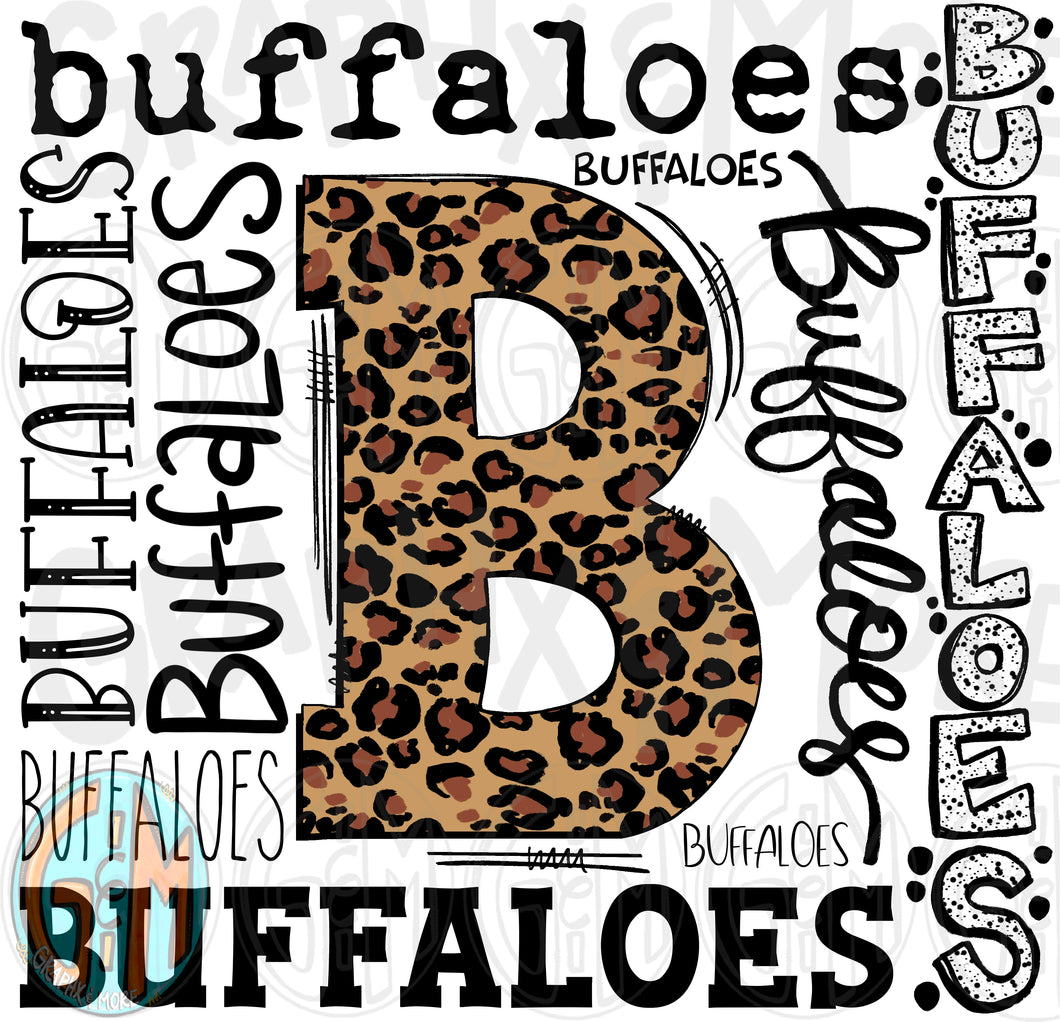 Leopard Buffaloes Collage PNG | Sublimation Design | Hand Drawn