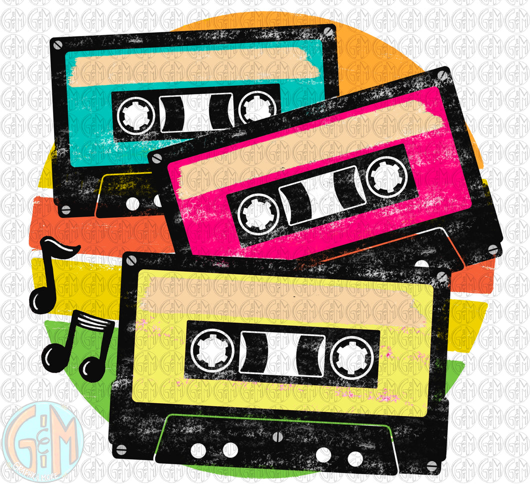 Blank Old Cassettes PNG | Sublimation Design | Hand Drawn | Retro