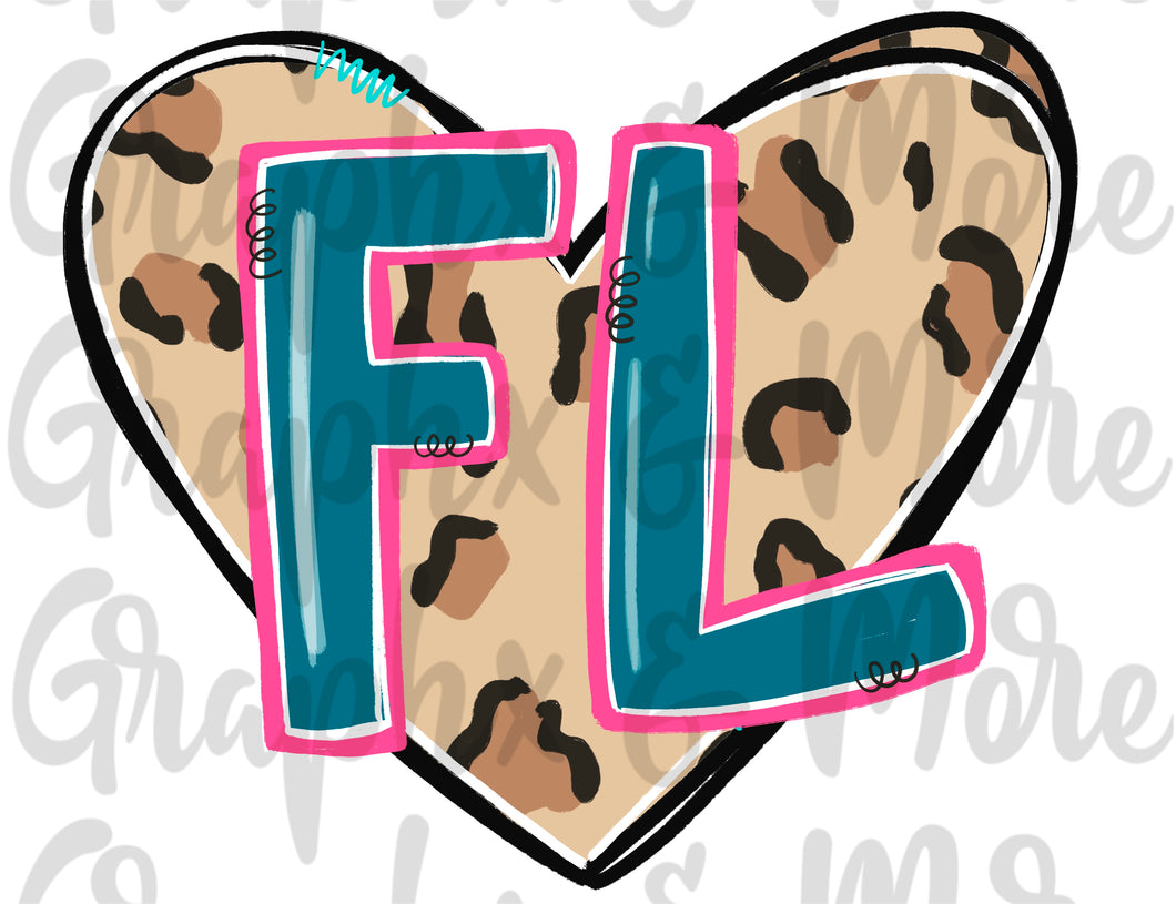 Leopard Heart FL PNG | Florida | Sublimation Design | Hand Drawn