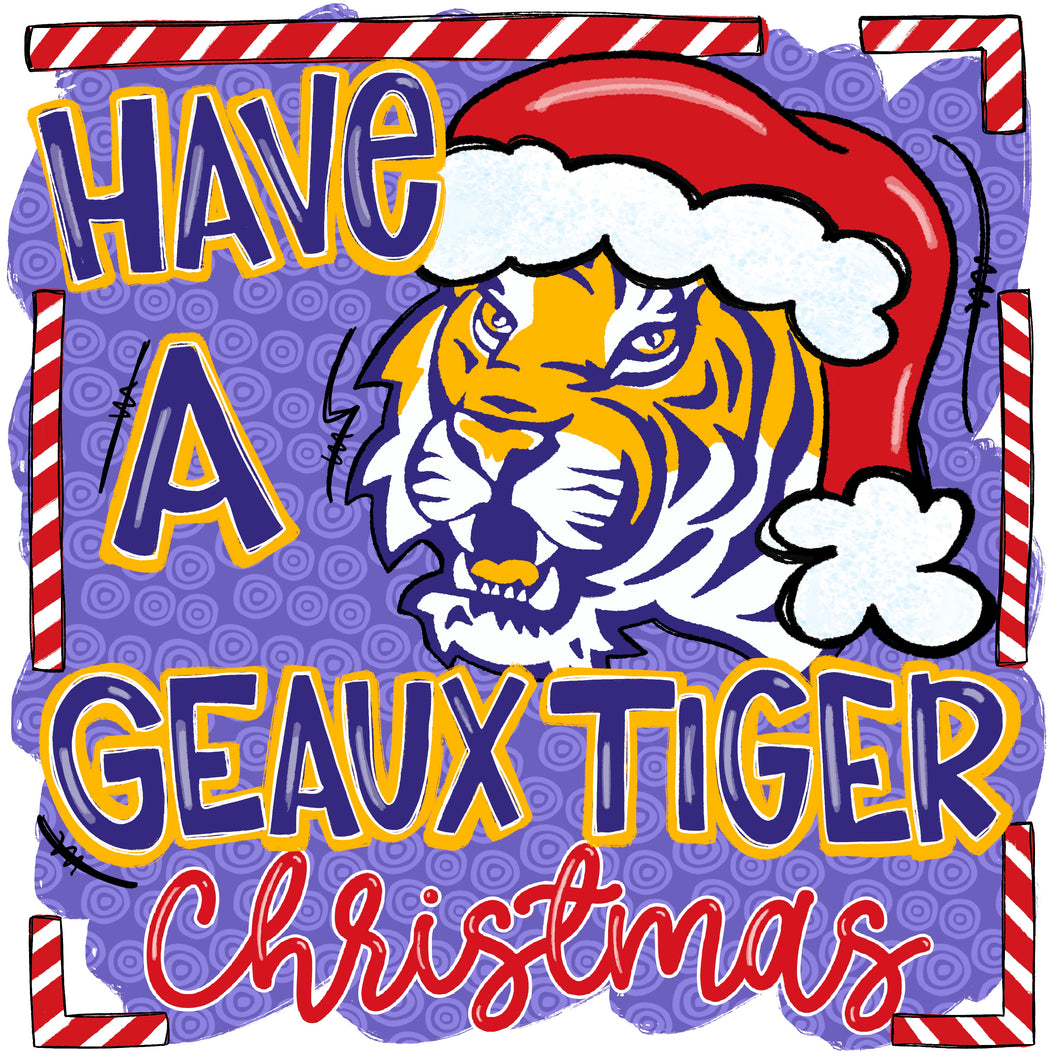 Geaux Tiger Christmas with Background PNG | Sublimation Design | Hand Drawn