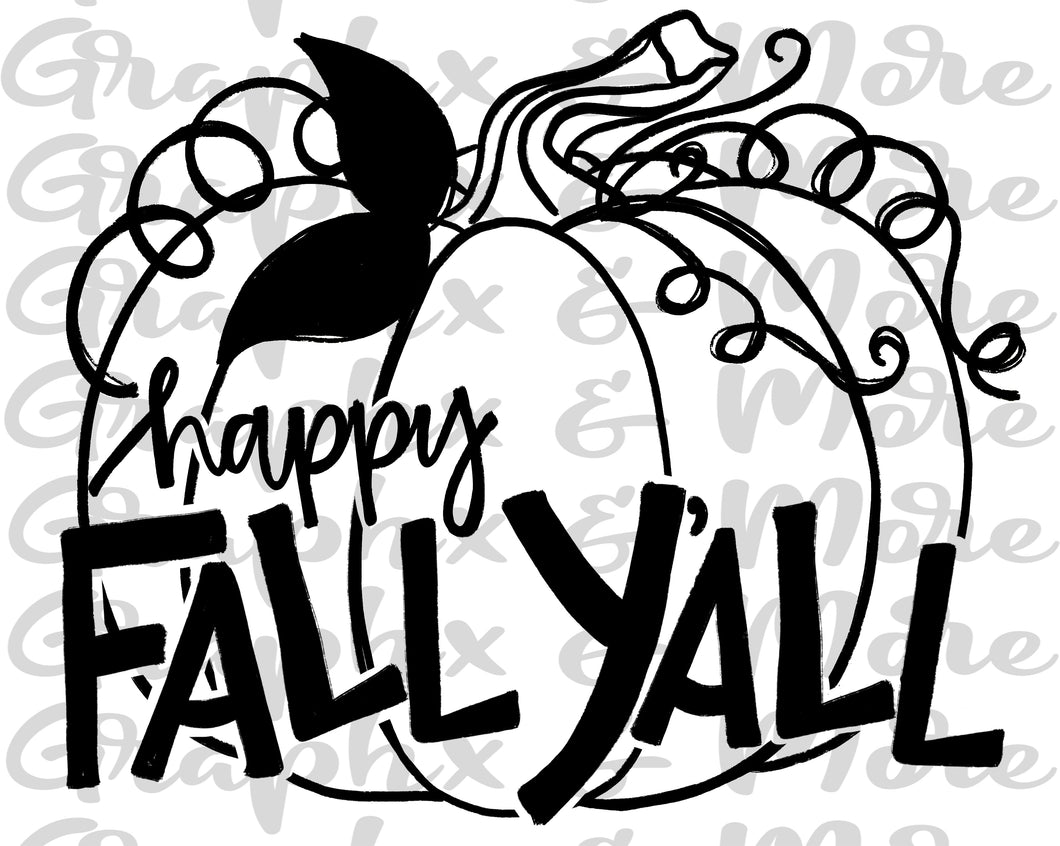Single Color Happy Fall Y’all Pumpkin PNG | Sublimation Design | Hand Drawn