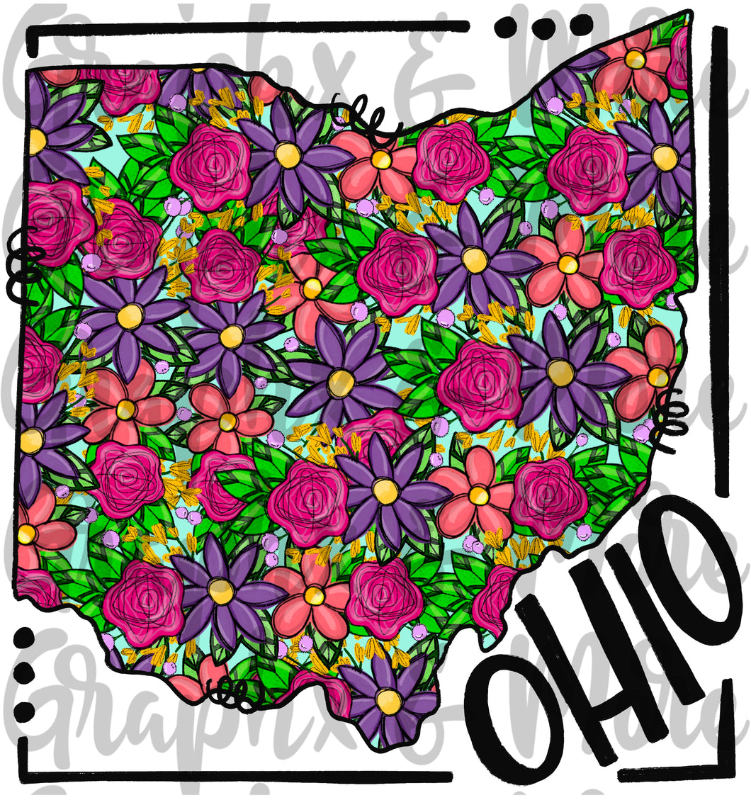 Bright Flowers Ohio PNG | OH | Sublimation Design | Hand Drawn
