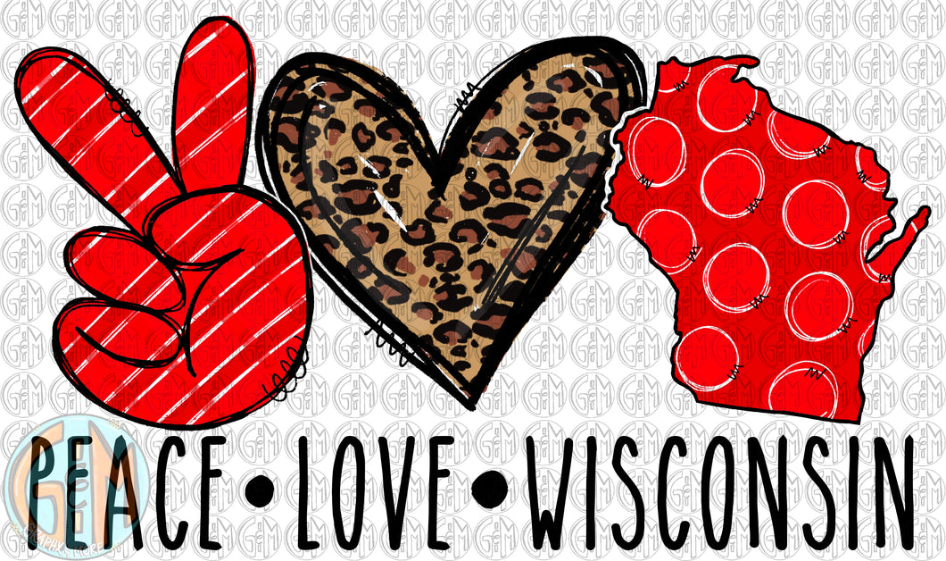 Peace Love Wisconsin PNG | Hand Drawn | Sublimation Design