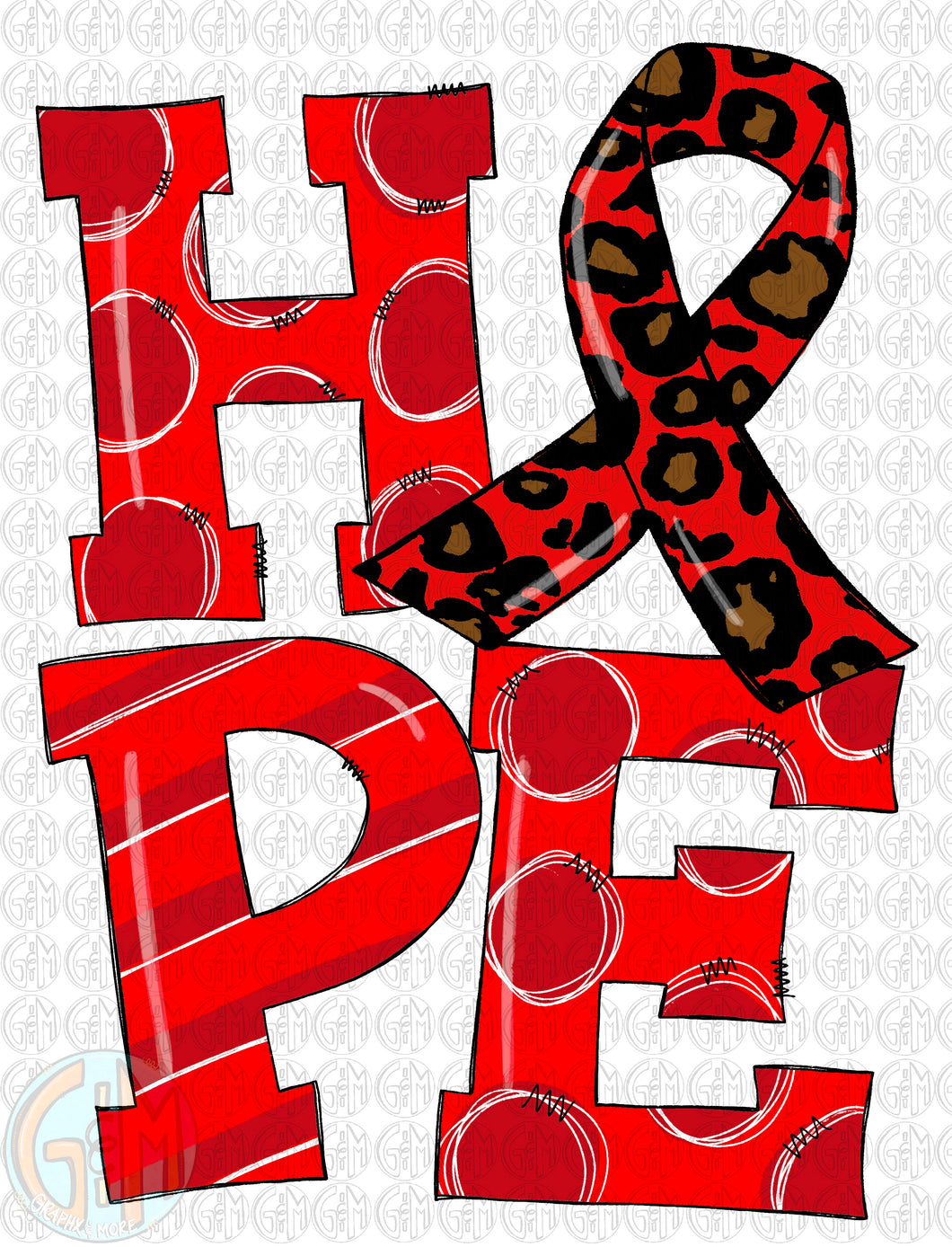 HOPE Awareness Ribbon PNG | Red | Sublimation Design | Hand Drawn