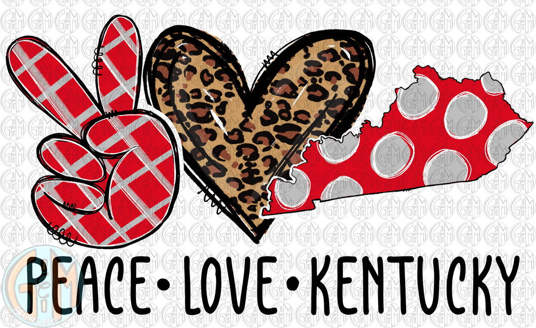Peace Love Kentucky (red) PNG | Hand Drawn | Sublimation Design