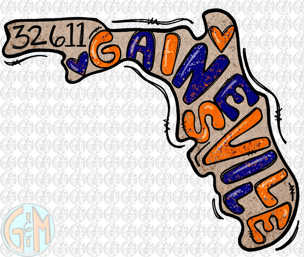 Gainesville FL 32611 PNG | Hand Drawn | Sublimation Design