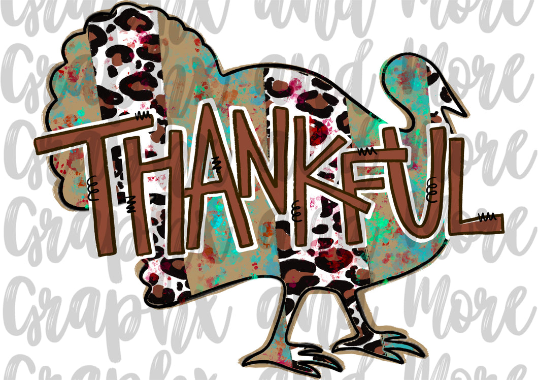 Thankful Turkey PNG | Sublimation Design | Hand Drawn