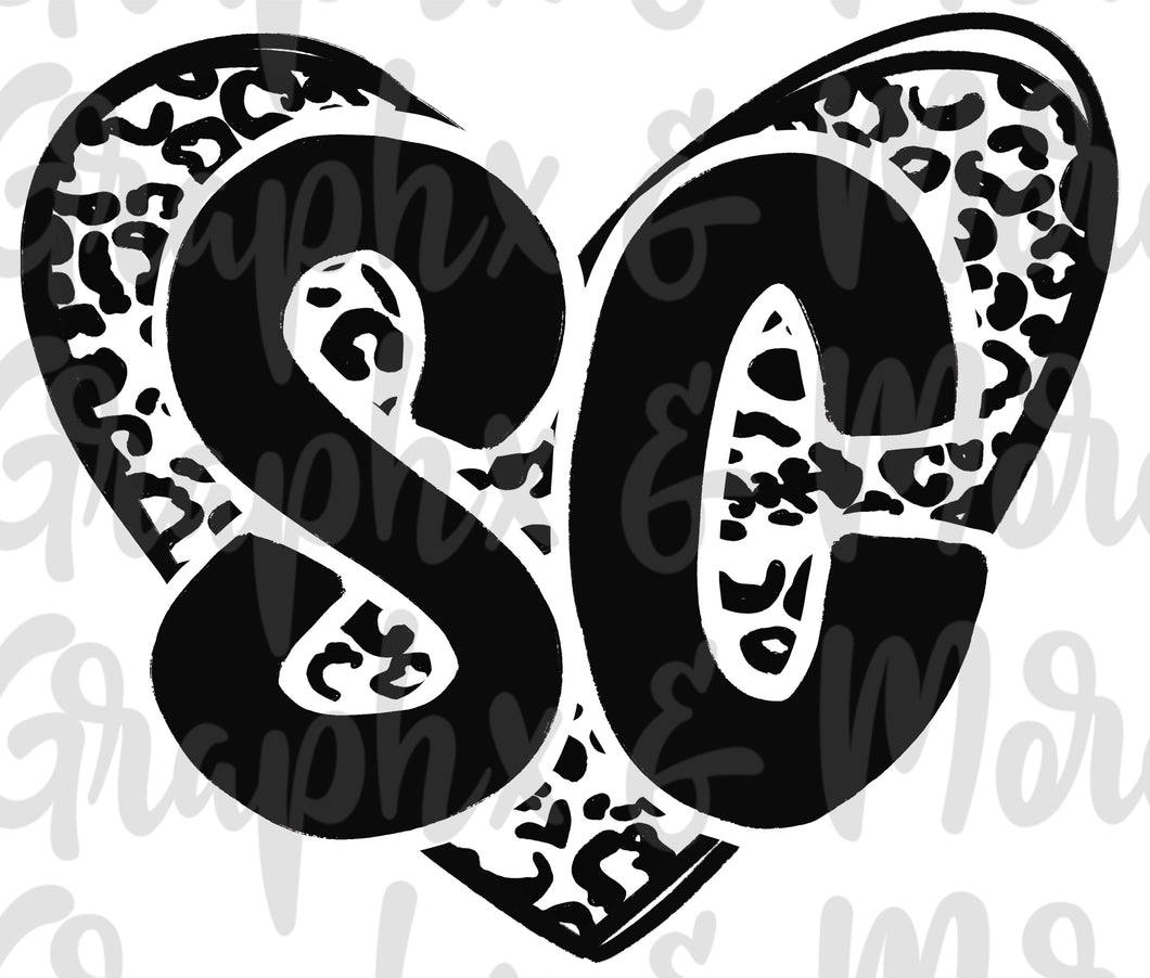 Single Color Leopard Heart SC PNG | South Carolina | Sublimation Design | Hand Drawn