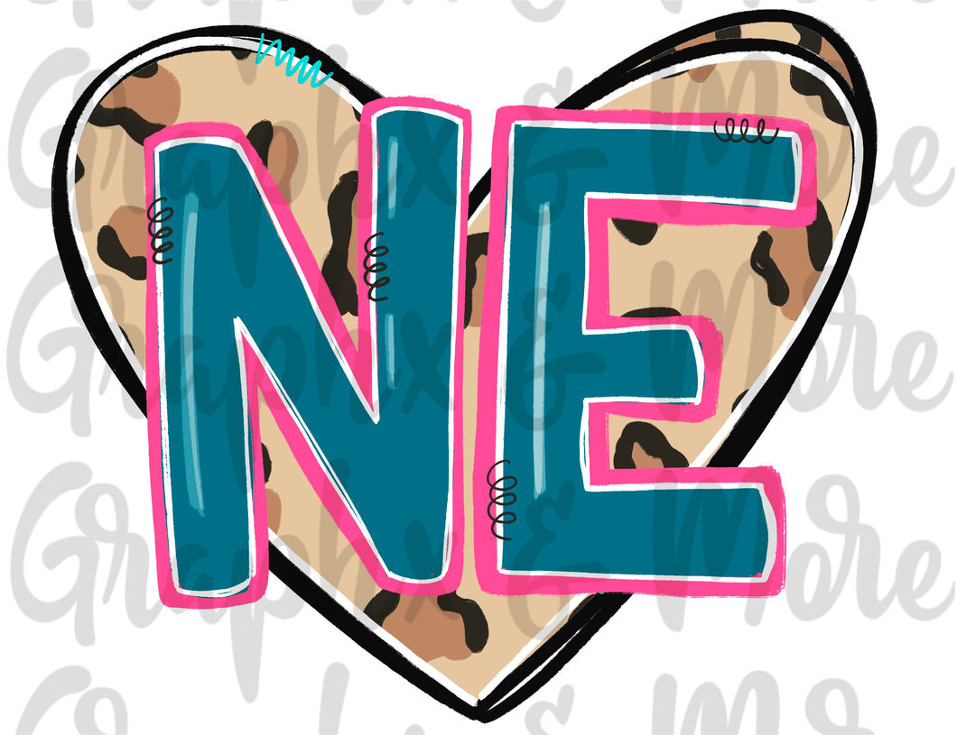 Leopard Heart NE PNG | Nebraska | Sublimation Design | Hand Drawn