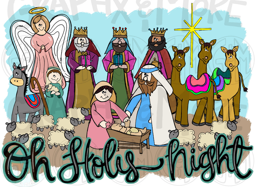 Oh Holy Night PNG | Sublimation Design | Hand Drawn