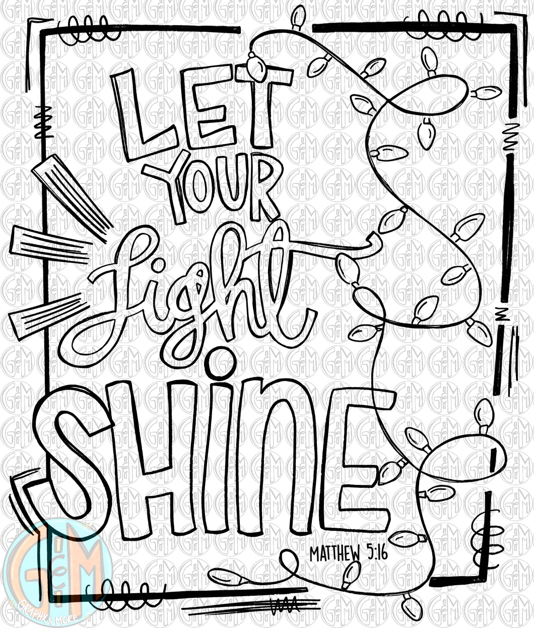 Single Color Let Your Light Shine PNG | Sublimation Design | Hand Drawn