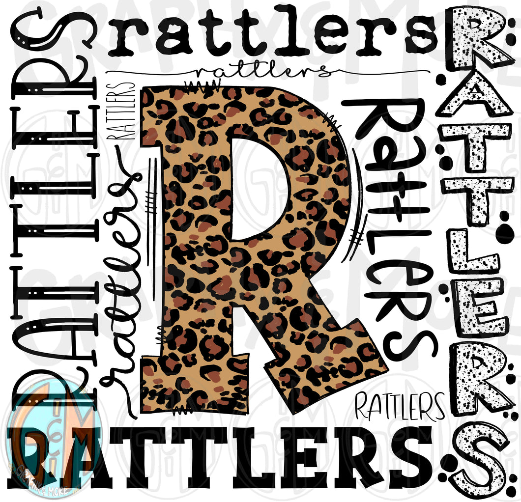 Leopard Rattlers Collage PNG | Sublimation Design | Hand Drawn