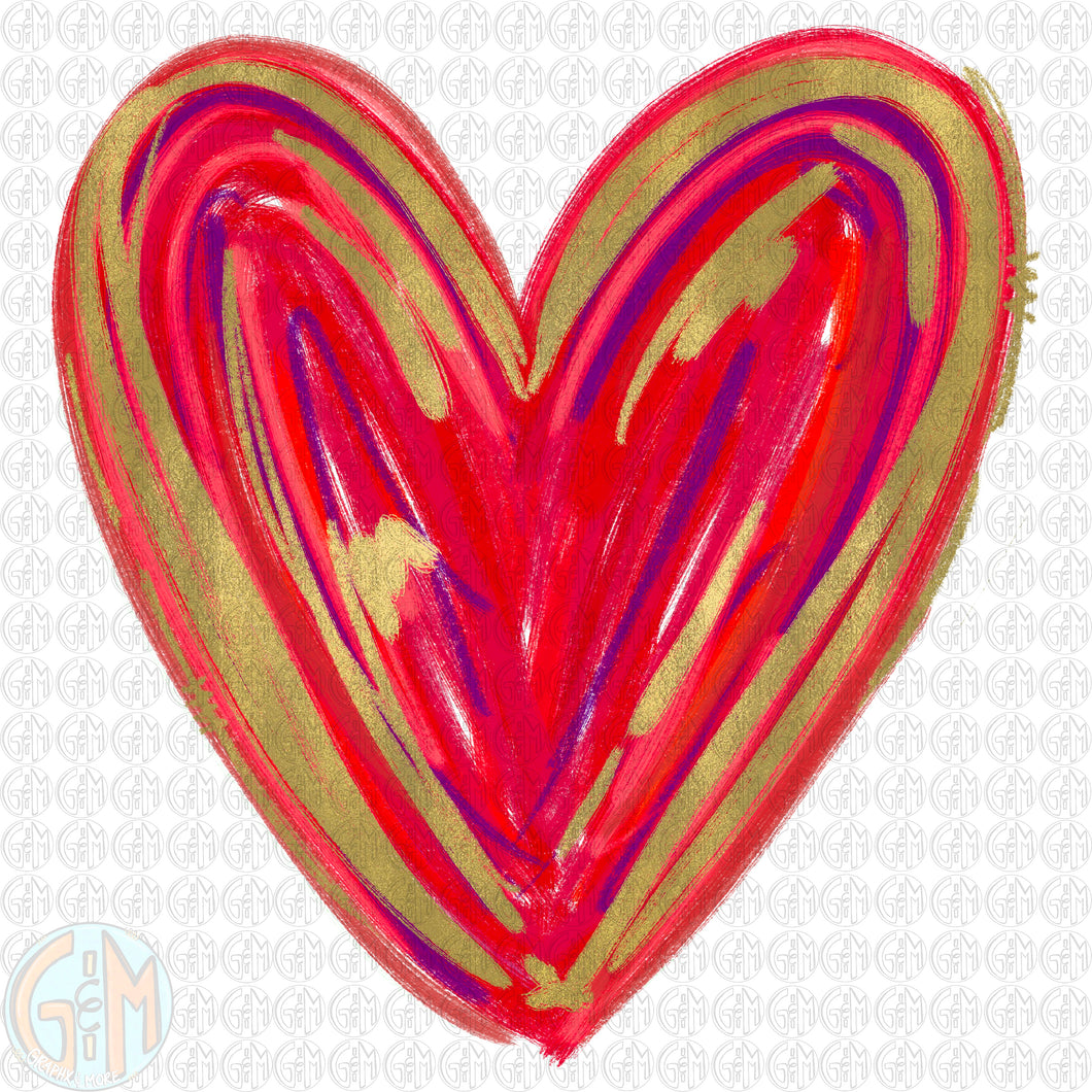 Red Foil Heart PNG | Hand Drawn | Sublimation Design