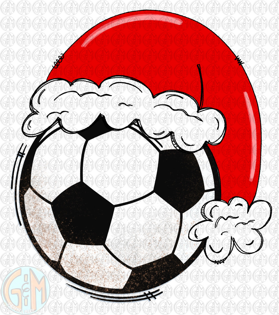 Santa Hat Soccer PNG | Sublimation Design | Hand Drawn