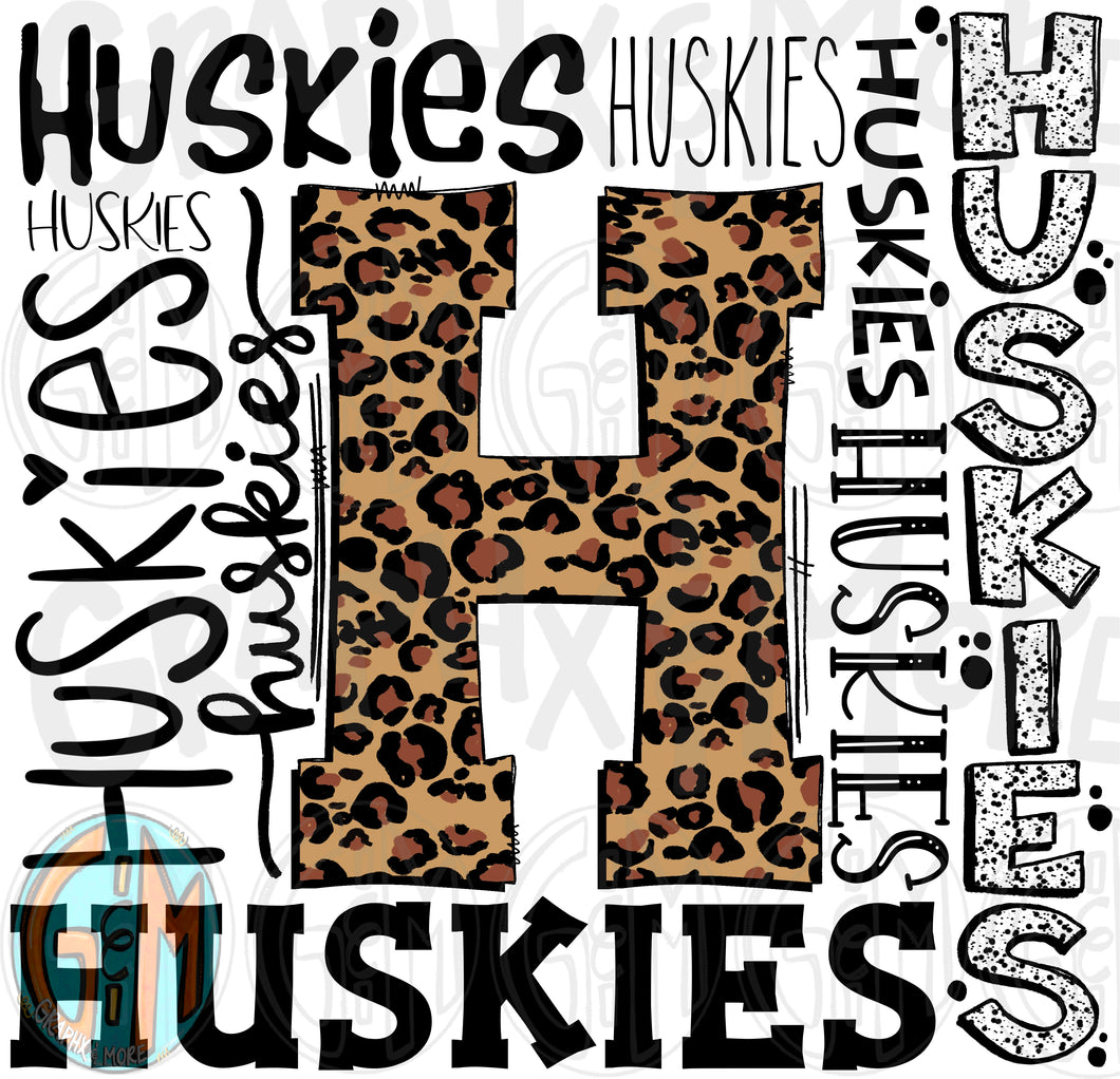 Leopard Huskies Collage PNG | Sublimation Design | Hand Drawn