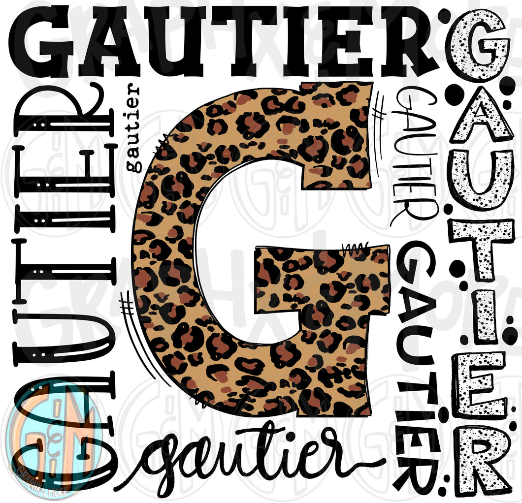 Leopard Gautier Collage PNG | Sublimation Design | Hand Drawn