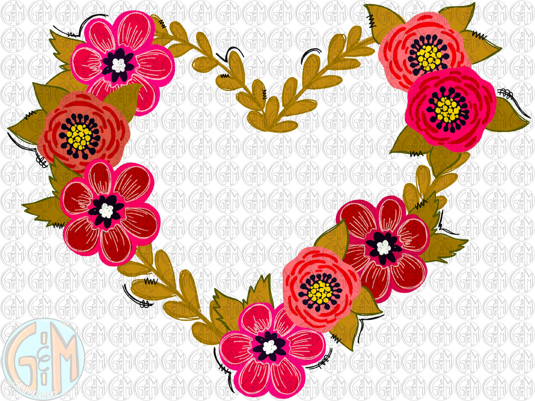 Floral Heart PNG | Hand Drawn | Sublimation Design