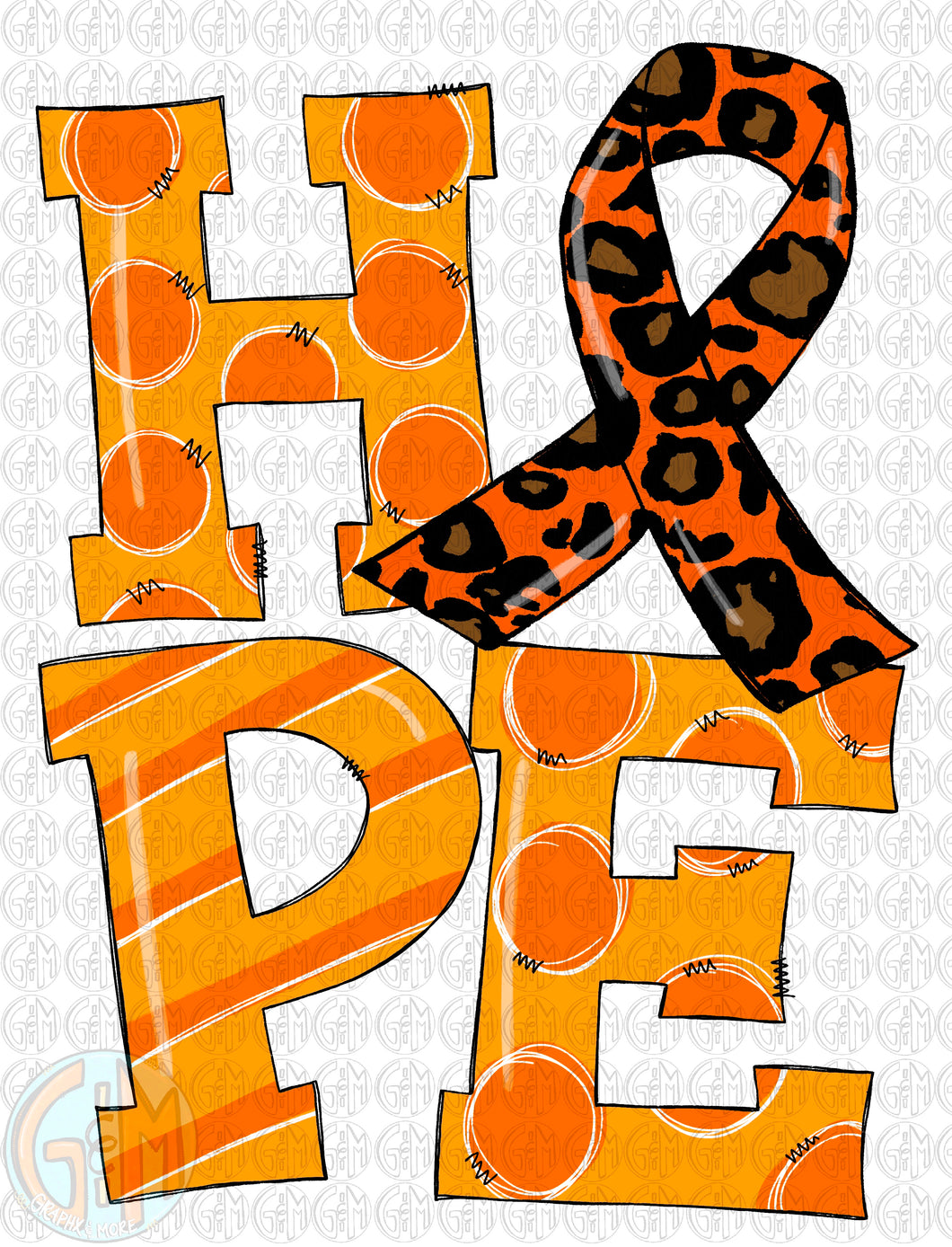 HOPE Awareness Ribbon PNG | Orange | Sublimation Design | Hand Drawn