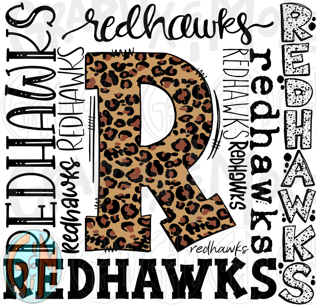 Leopard Redhawks Collage PNG | Sublimation Design | Hand Drawn