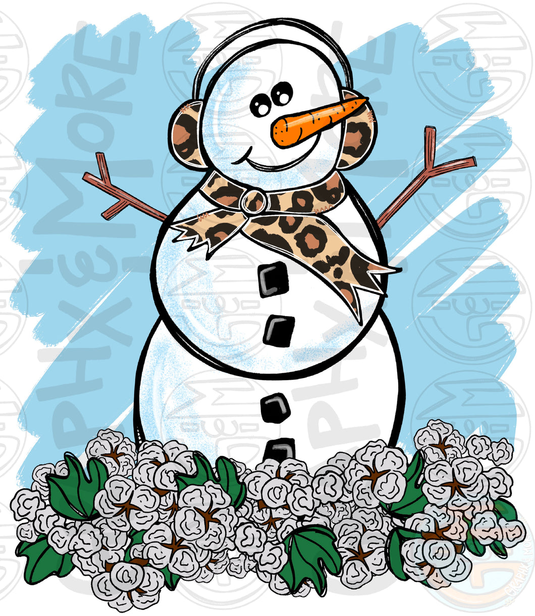 Snowman with Cotton PNG | Sublimation Design | Hand Drawn