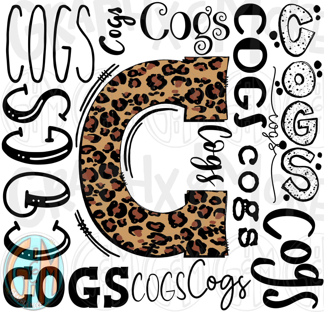 Leopard Cogs Collage PNG | Sublimation Design | Hand Drawn