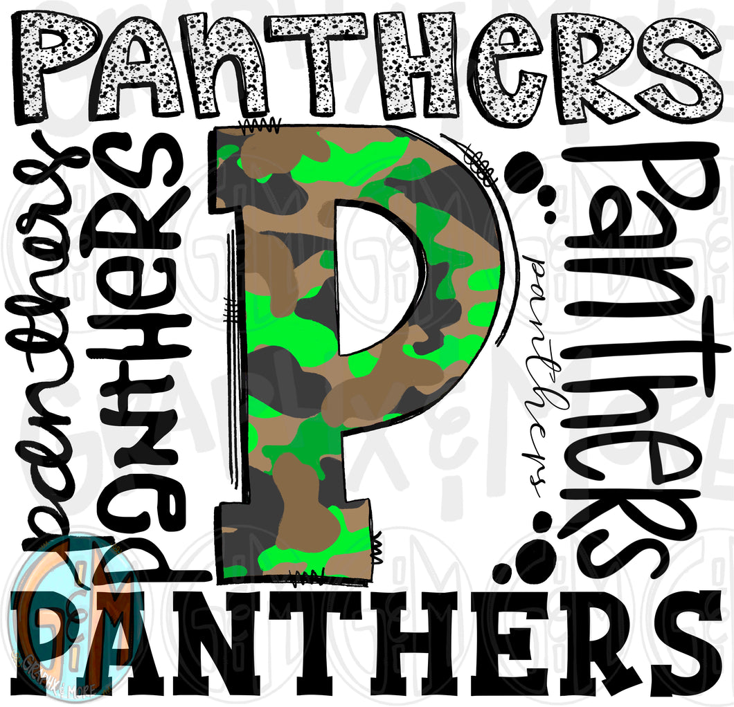 Camo Panthers Collage PNG | Sublimation Design | Hand Drawn