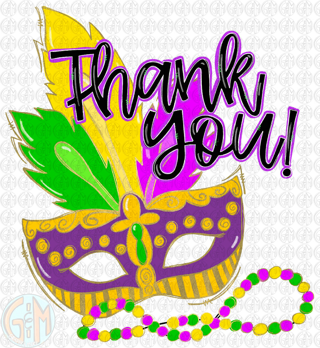 ***FREEBIE***  Mardi Gras Mask Thank You PNG | Hand Drawn