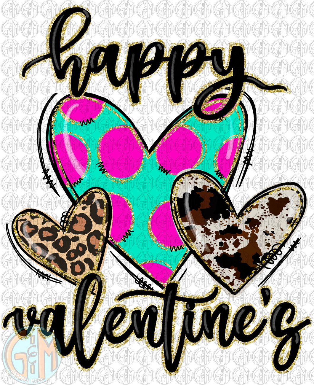 Happy Valentines Heart Trio PNG | Hand Drawn | Sublimation Design