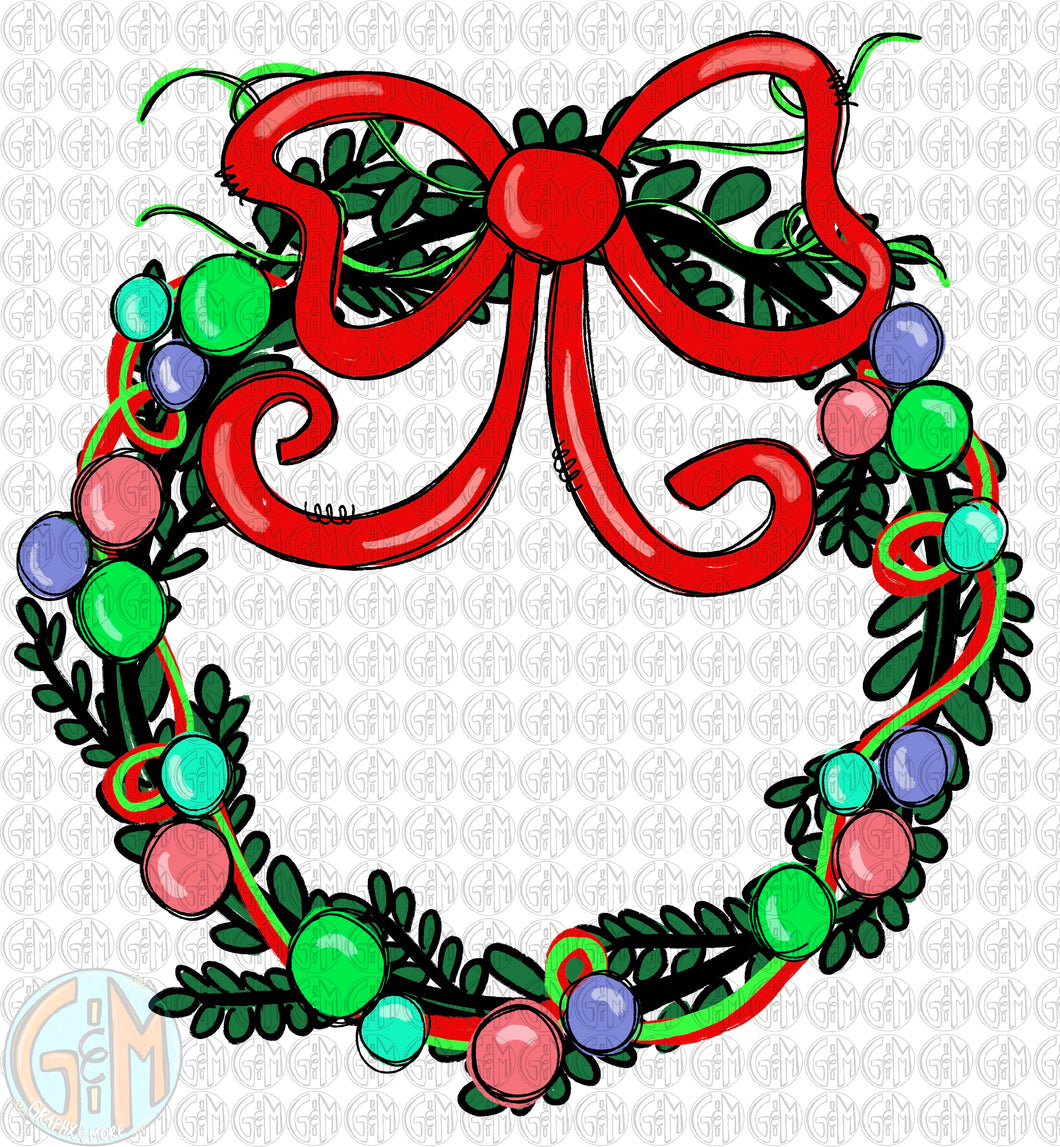 Christmas Wreath PNG | Sublimation Design | Hand Drawn