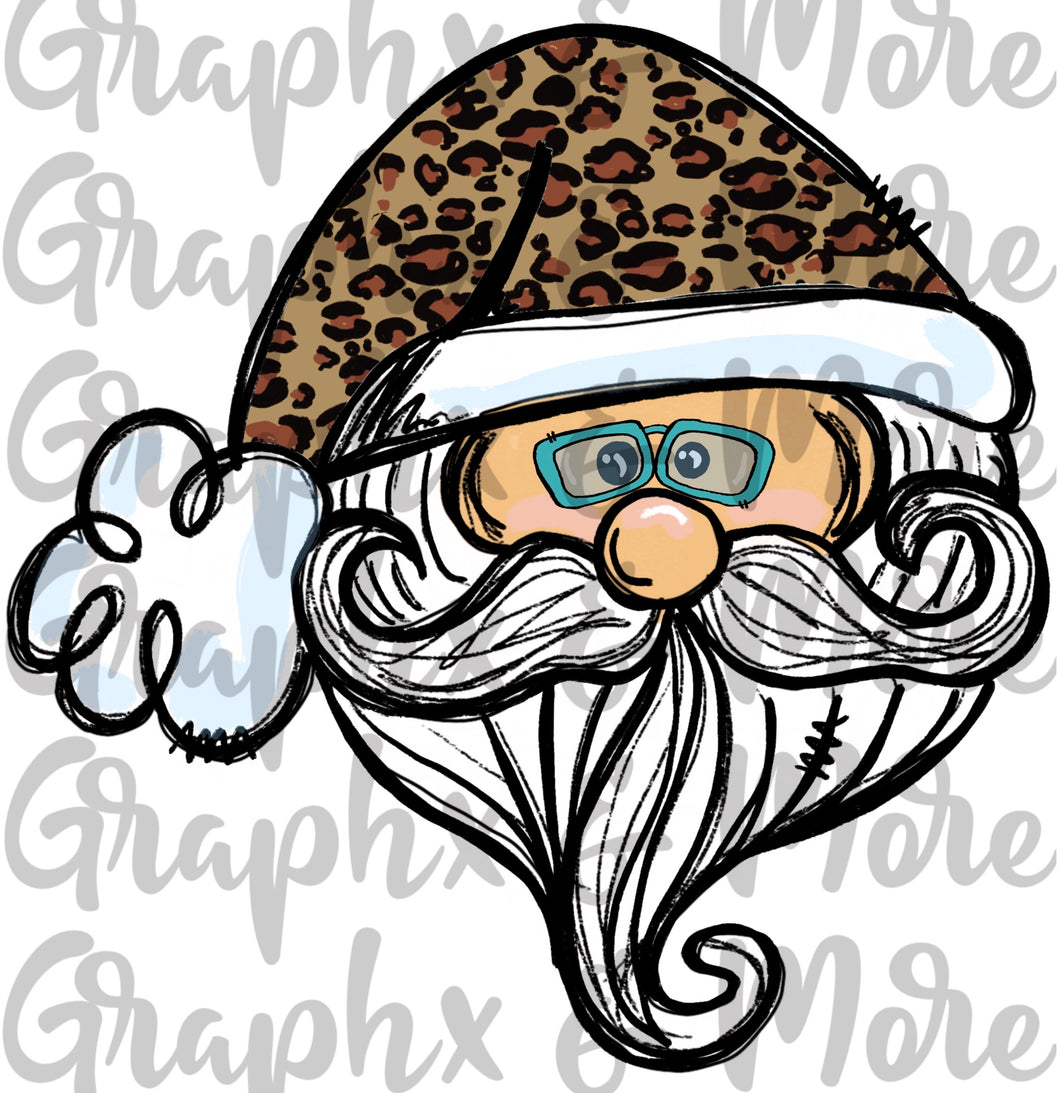 Santa Leopard with Glasses PNG | Sublimation Design | Hand Drawn