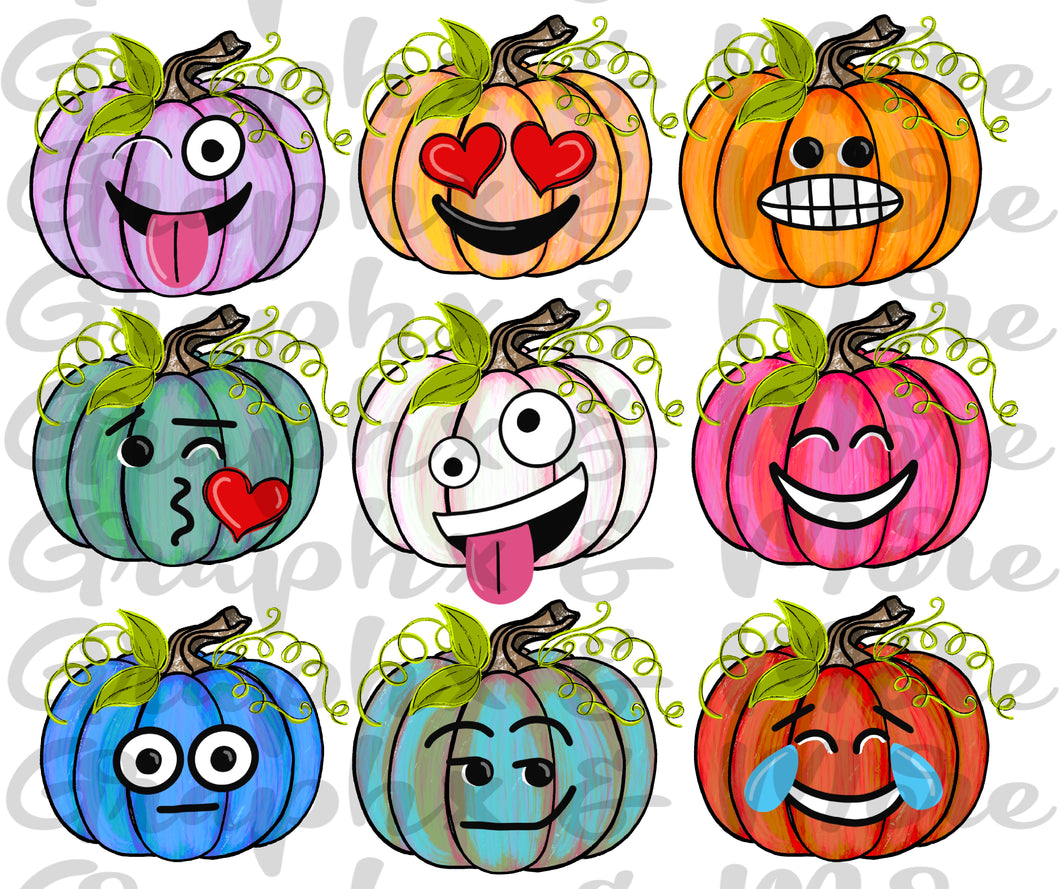 Funny Face Pumpkins PNG | Sublimation Design | Hand Drawn