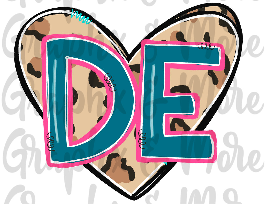 Leopard Heart DE PNG | Delaware | Sublimation Design | Hand Drawn