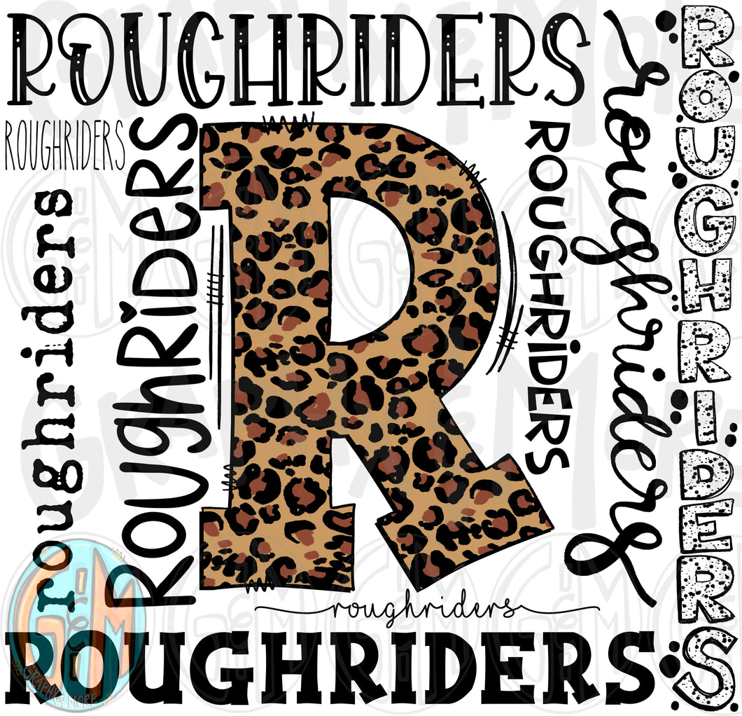 Leopard Roughriders Collage PNG | Sublimation Design | Hand Drawn