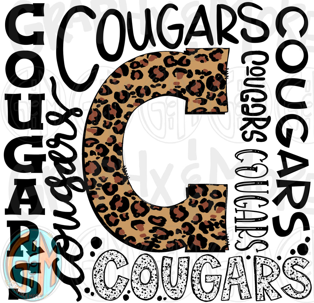 Leopard Cougars Collage PNG | Sublimation Design | Hand Drawn