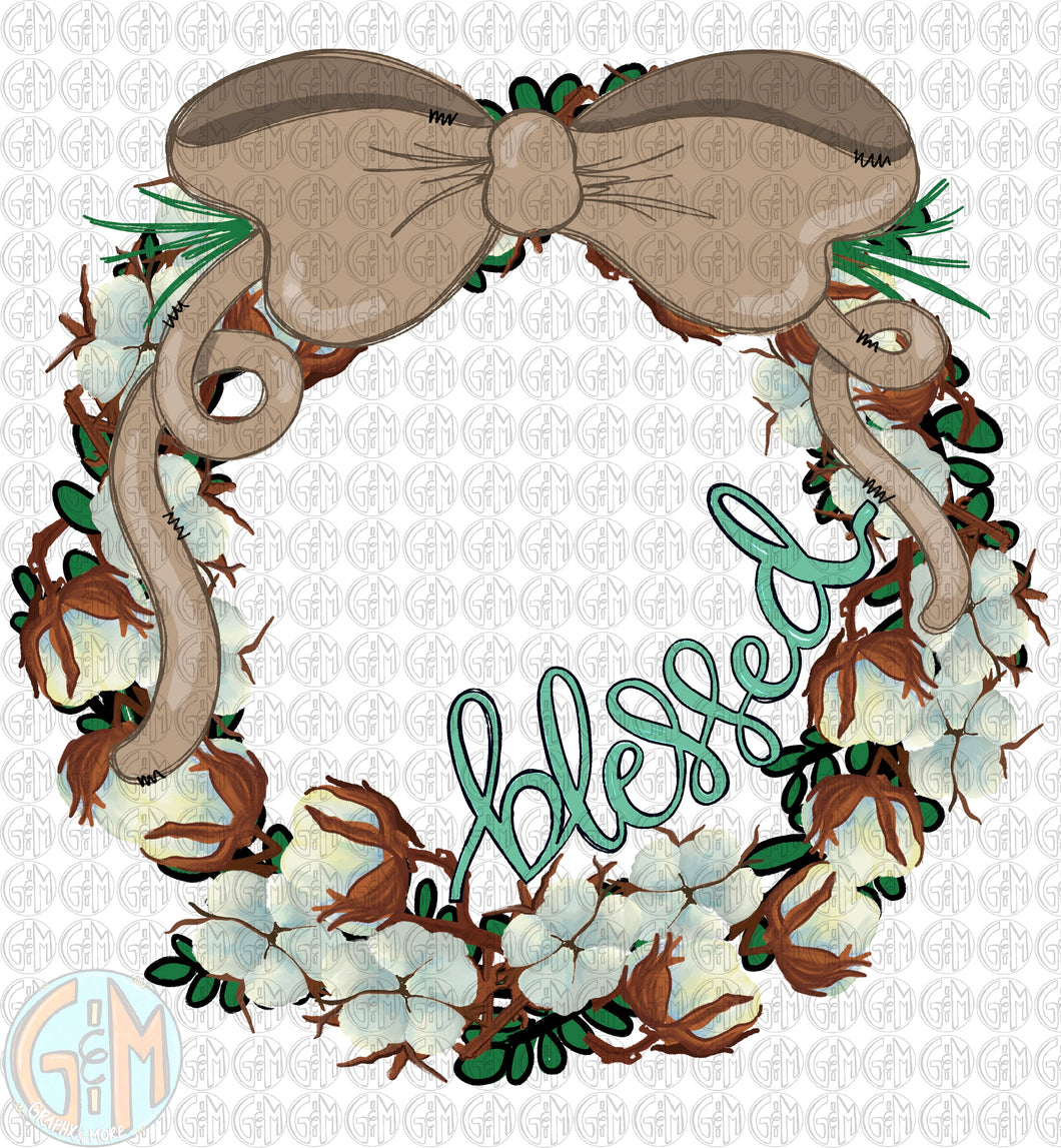 Blessed Cotton Wreath PNG | Sublimation Design | Hand Drawn
