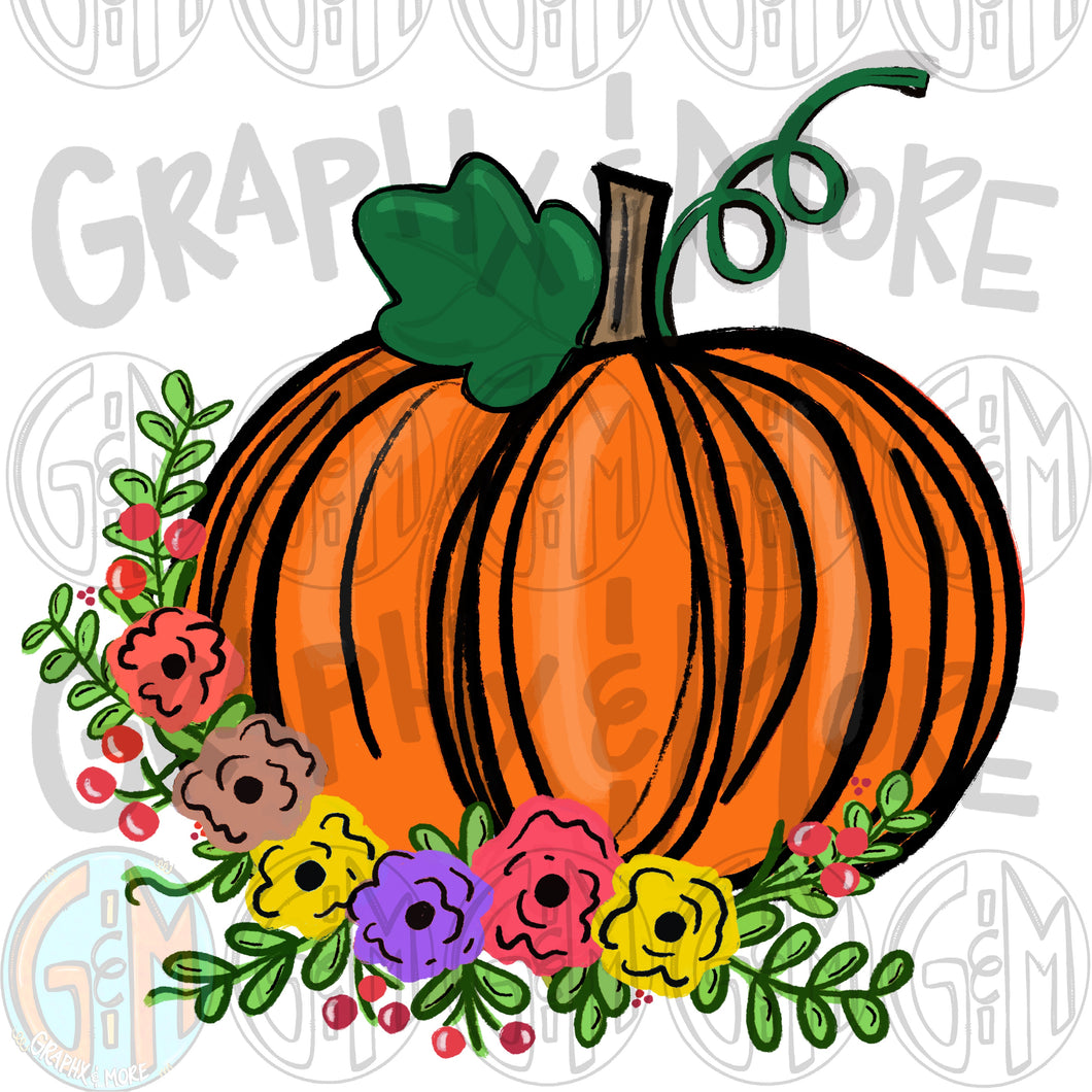 Floral Pumpkin PNG | Sublimation Design | Hand Drawn