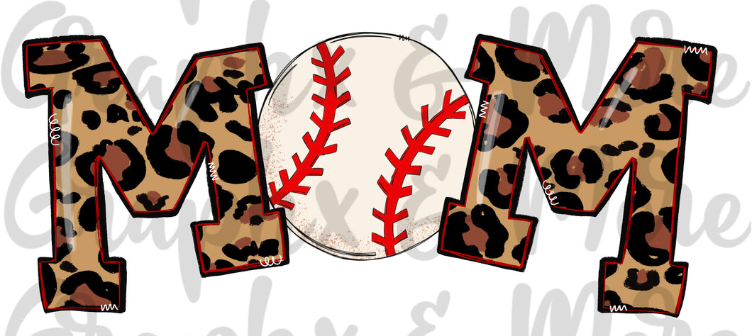 Leopard Baseball Mom PNG | Sublimation Design | Hand Drawn