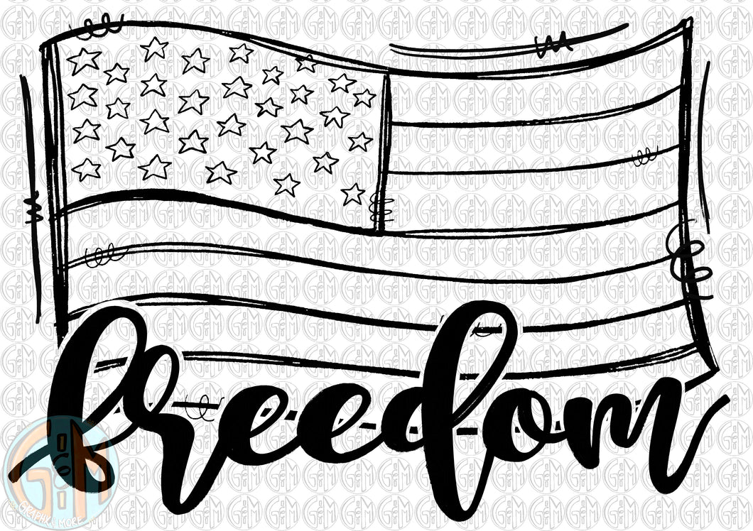 Single Color Freedom PNG | Sublimation Design | Hand Drawn