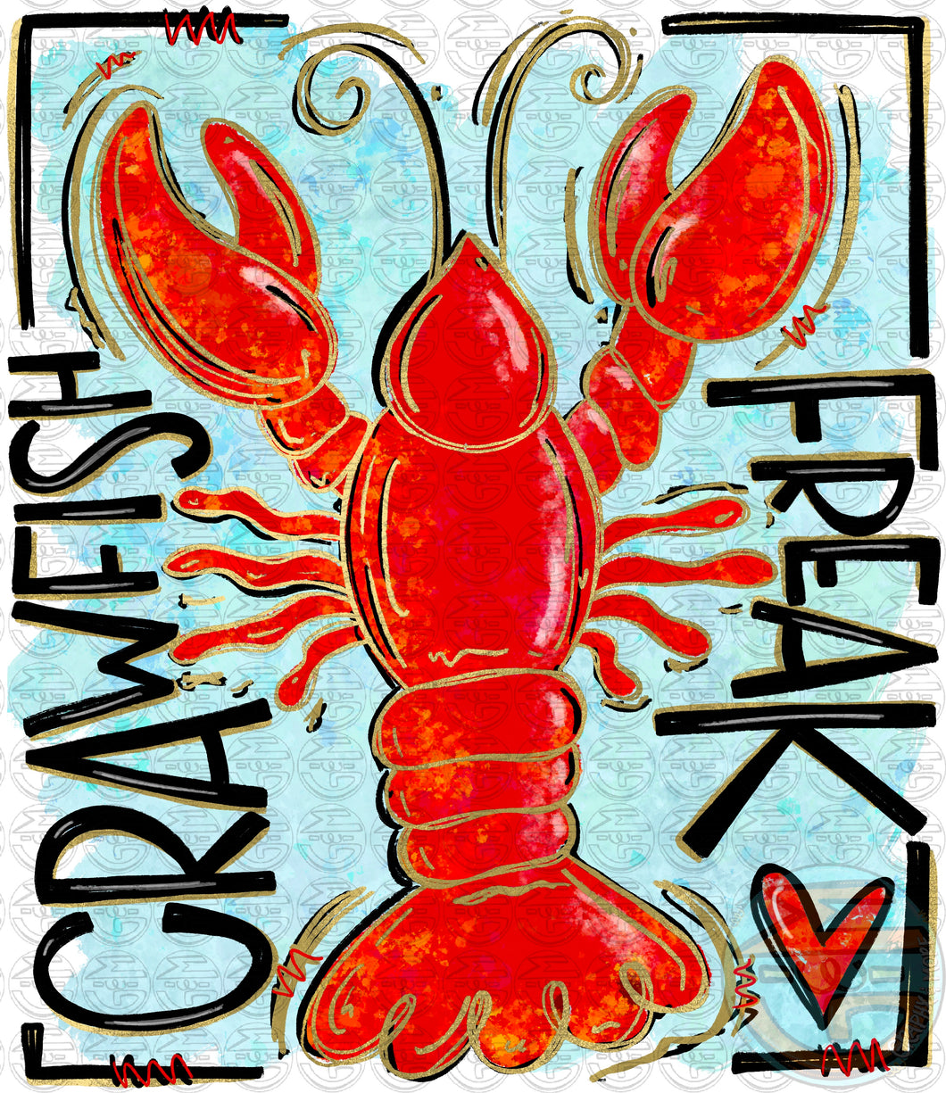 Crawfish Freak with Background PNG | Sublimation Design | Hand Drawn