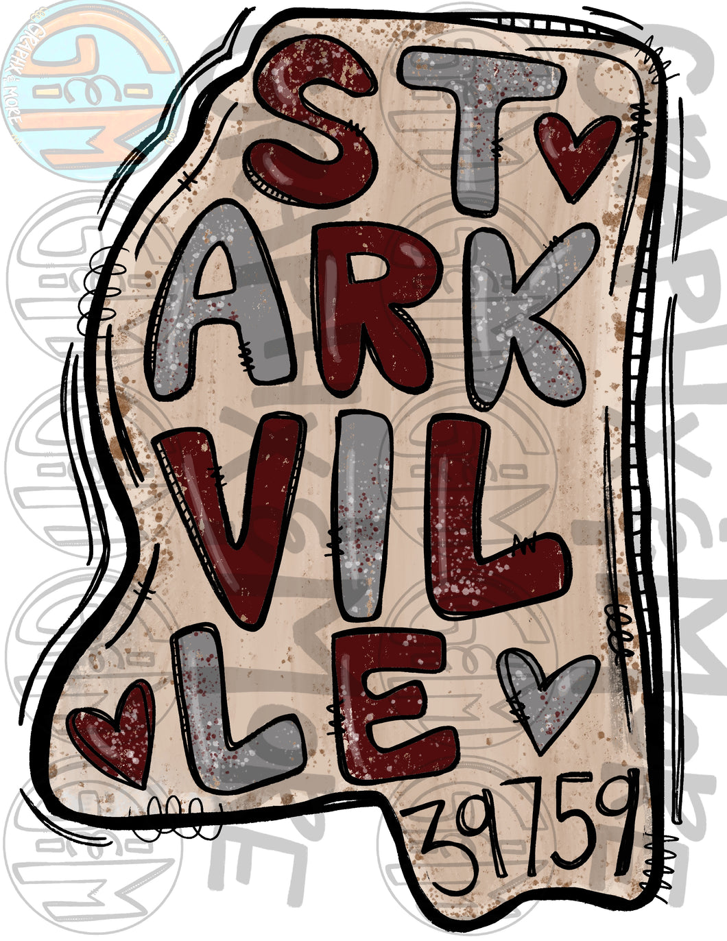 Starkville MS 39759 PNG | Hand Drawn | Sublimation Design