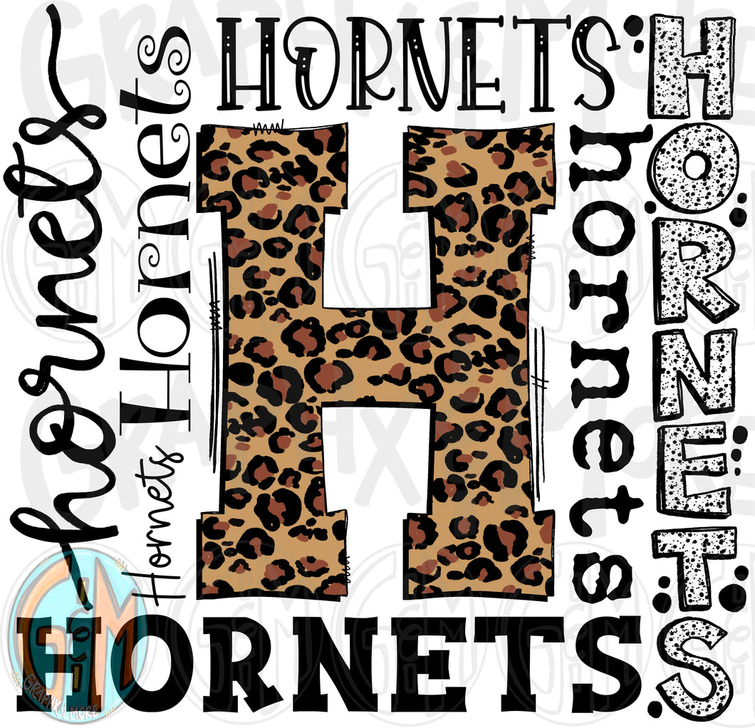 Leopard Hornets Collage PNG | Sublimation Design | Hand Drawn