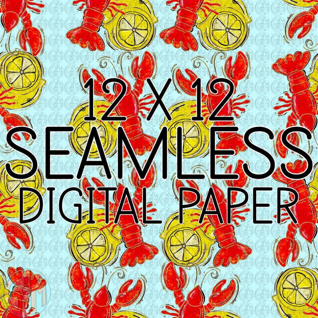 SEAMLESS Crawfish Digital Paper PNG | Sublimation Design | Hand Drawn