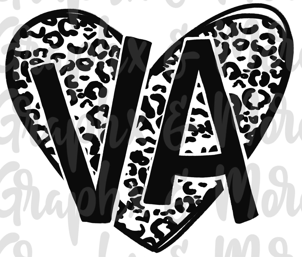 Single Color Leopard Heart VA PNG | Virginia | Sublimation Design | Hand Drawn