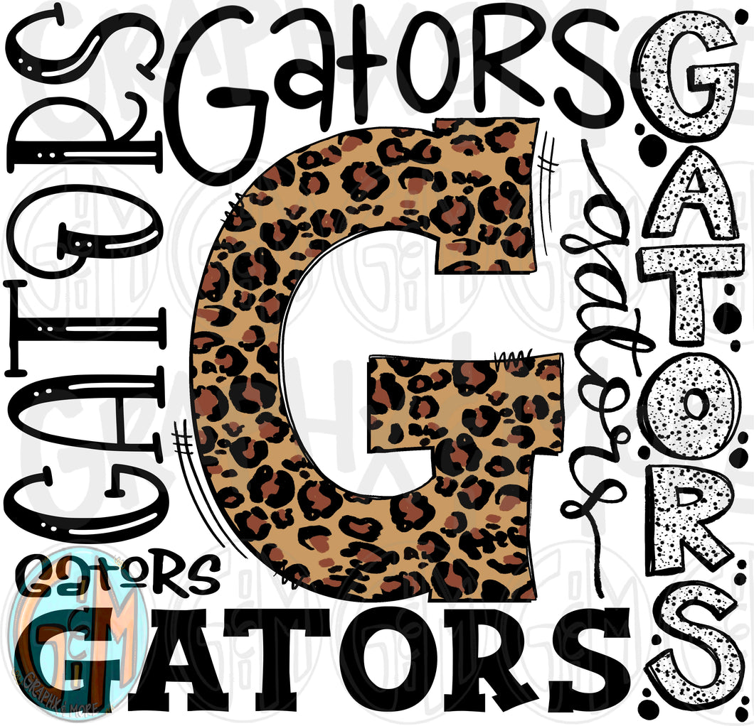 Leopard Gators Collage PNG | Sublimation Design | Hand Drawn